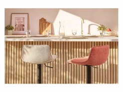 Miliboo Muebles De Bar|Taburete Alto * Set de 2 taburetes de cocina regulables y giratorios 360º de tejido efecto aterciopelado y metal BOOST Beige