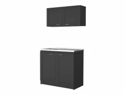 TuHome Cocina Completa * Set Muebles de cocina Zurich en Melamina,con mueble de encimera en acero inoxidable y mueble sobre campana ,32 / 52 cm X 100 cm X 49/93.6 cm , Negro