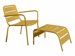 MYLIA Salones De Jardín * Silla baja jardín apilable + reposapiés de metal - Amarillo - MIRMANDE de Mostaza