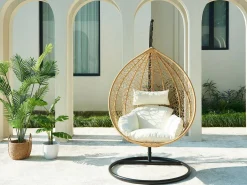 MYLIA Sillón Colgante | Silla colgante de mimbre sintético - Natural claro - CAMPLI de