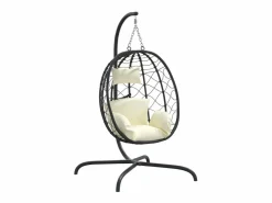 Silla colgante huevo acero ratán sintético cojín blanco ES637606 < Clearance