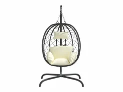 Silla colgante huevo acero ratán sintético cojín blanco ES637606 < Clearance