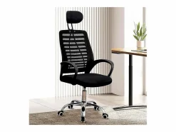 Silla de oficina ergonómica "Sébastien" de altura regulable con reposacabezas - Negra < Habitat et jardin New