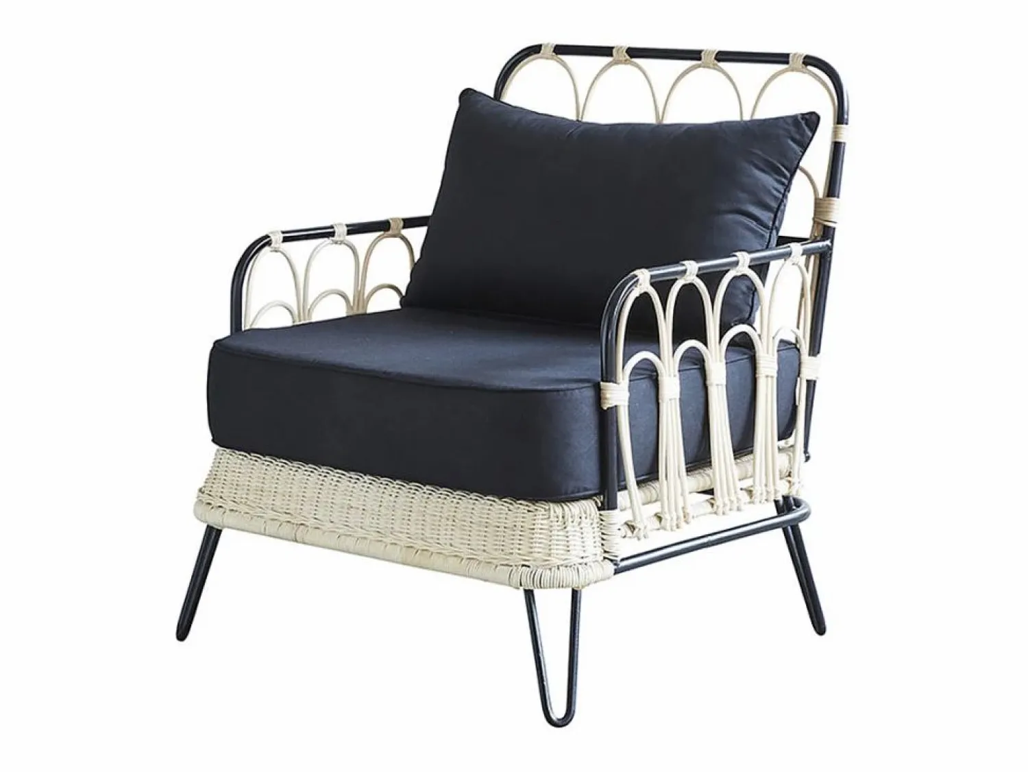 BERAH GETAH Sillón De Mimbre | Silla de ratán y metal negra