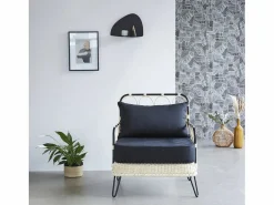 BERAH GETAH Sillón De Mimbre | Silla de ratán y metal negra