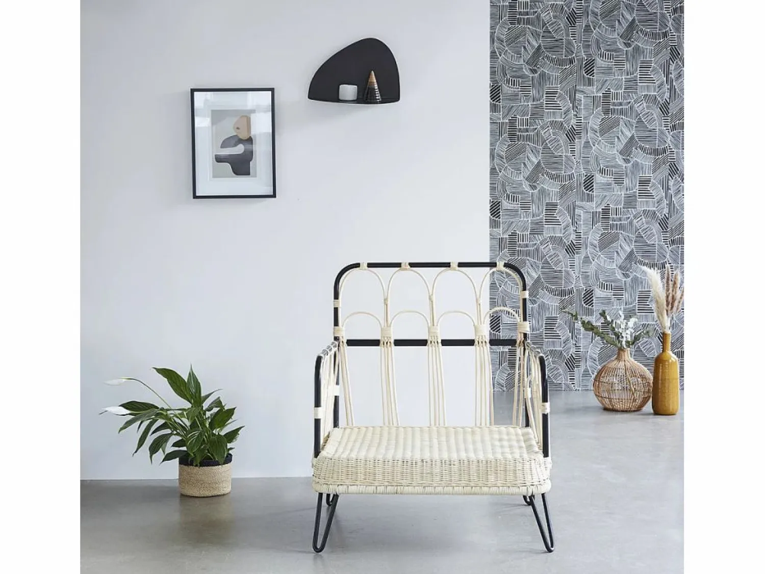 BERAH GETAH Sillón De Mimbre | Silla de ratán y metal negra