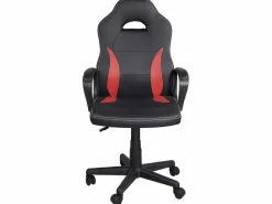 Kayelles Silla Gaming * Silla gamer junior, altura ajustable, asiento de cuero sintético bicolor, giratoria 360°, reposabrazos acolchados, ruedas WAN (negro rojo) Negro / Rojo