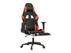 Silla gaming masaje y reposapiés cuero sintético negro < Clicnbuy