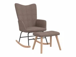 Silla mecedora con reposapiés tela gris taupe ES44386 < Clearance