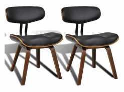 Clicnbuy Sillas Y Lotes De Sillas * Sillas de comedor 2 unidades madera curvada y cuero sintético Negro