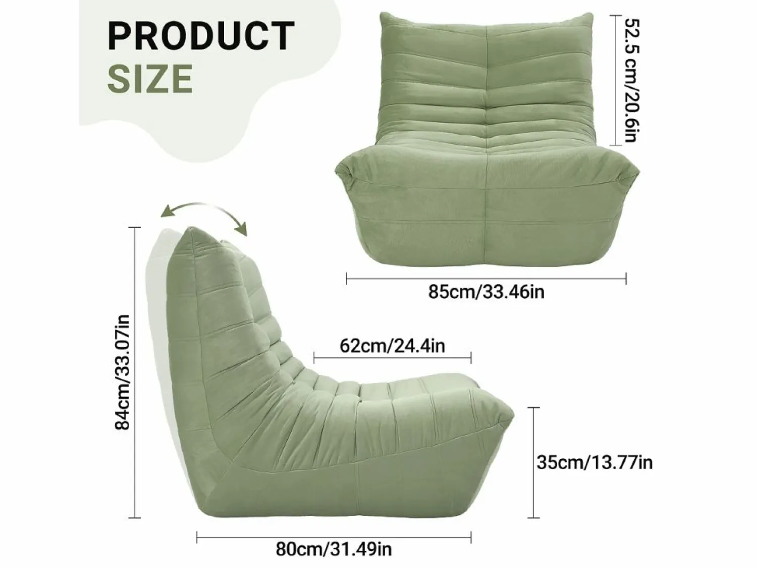 DripeX Sillón Escandinavo * Silla Strazy in Green Caterpillar - Asiento profundo de 62 cm - 80x85x84cm Verde
