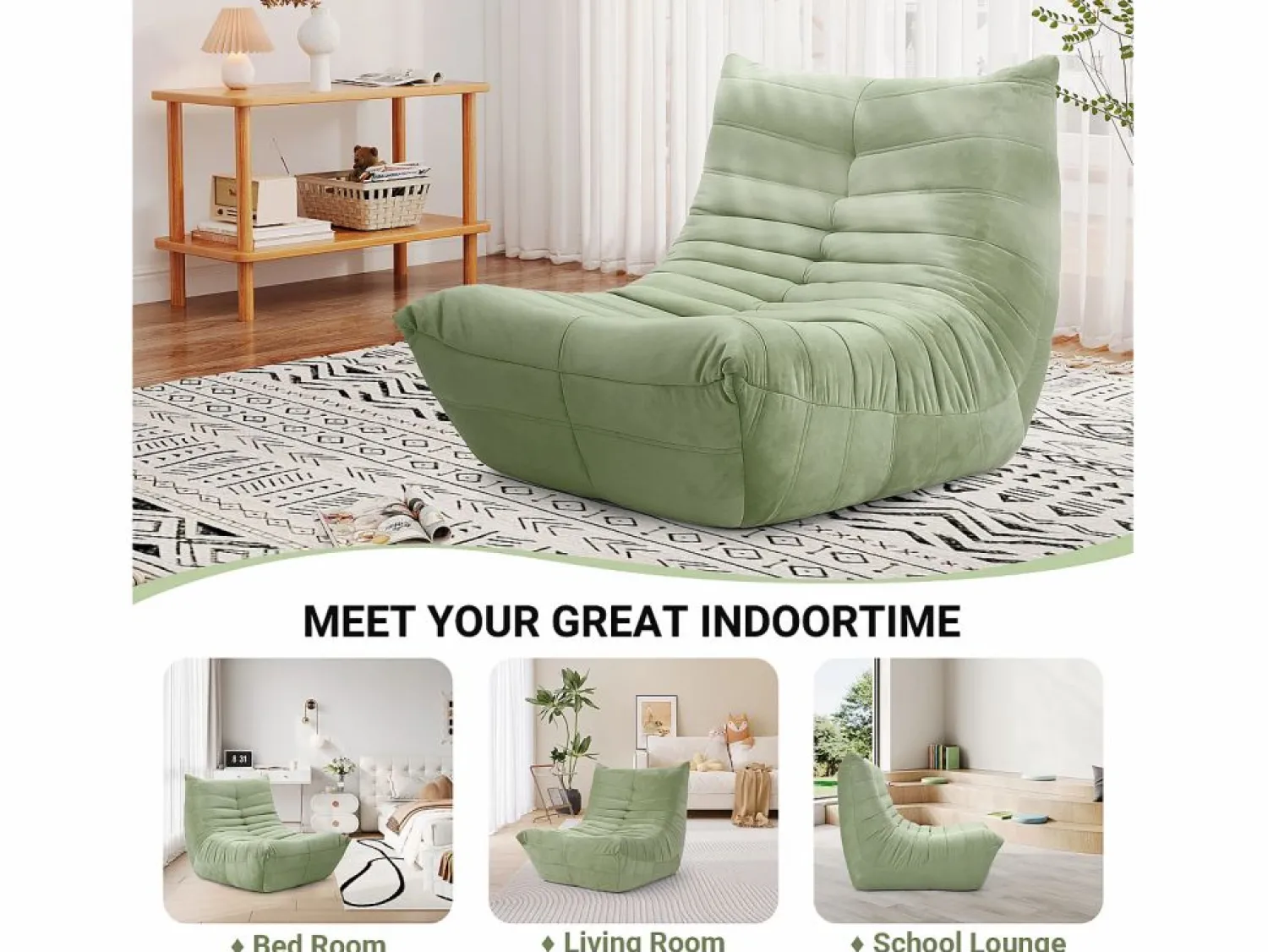 DripeX Sillón Escandinavo * Silla Strazy in Green Caterpillar - Asiento profundo de 62 cm - 80x85x84cm Verde