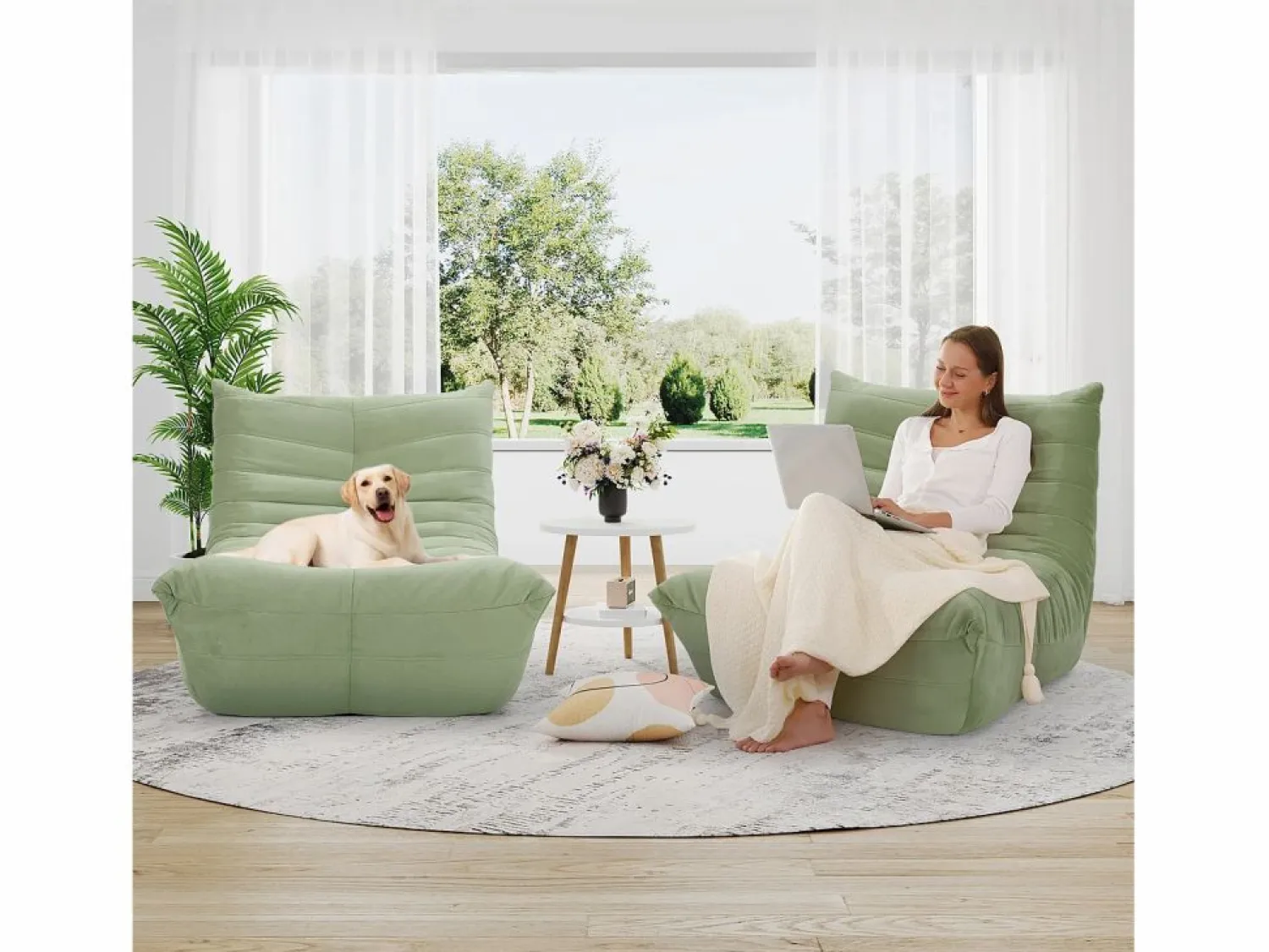 DripeX Sillón Escandinavo * Silla Strazy in Green Caterpillar - Asiento profundo de 62 cm - 80x85x84cm Verde