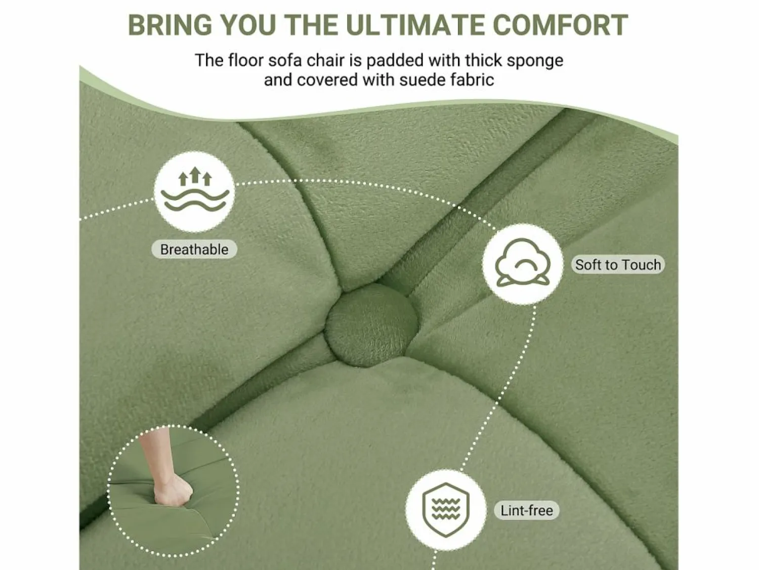 DripeX Sillón Escandinavo * Silla Strazy in Green Caterpillar - Asiento profundo de 62 cm - 80x85x84cm Verde