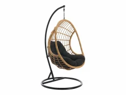 MYLIA Sillón Colgante | Sillón colgante de resina trenzada - Natural claro con cojín negro - ZALO de