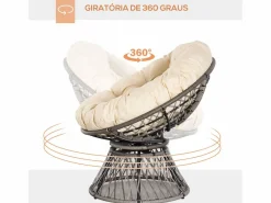 Outsunny Sillón Colgante * Sillón papasan giratorio con cojín /crema 90x87x97 cm Gris