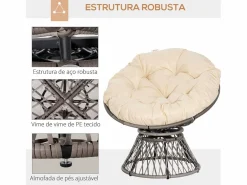 Outsunny Sillón Colgante * Sillón papasan giratorio con cojín /crema 90x87x97 cm Gris