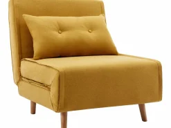 Vente-unique Sillón|Sillón Cama * Sillón cama de tela amarillo de estilo joven URIBIA. Mostaza