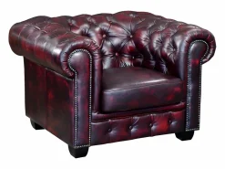 LINEA SOFA Sillón|Sillón De Piel * Sillón chesterfield 100% de piel color cereza BRENTON Granate