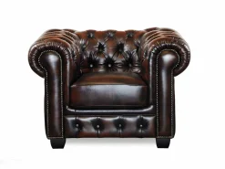 LINEA SOFA Sillón De Piel * Sillón chesterfield 100% de piel color marrón BRENTON Marru00f3n chocolate
