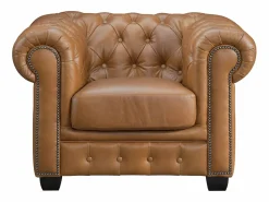 LINEA SOFA Sillón|Sillón De Piel * Sillón chesterfield 100% piel de búfalo Caramel vintage BRENTON Camel