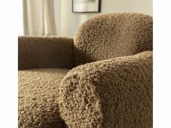 Sillón club en tela bouclé marrón Calya < Made In Meubles Discount