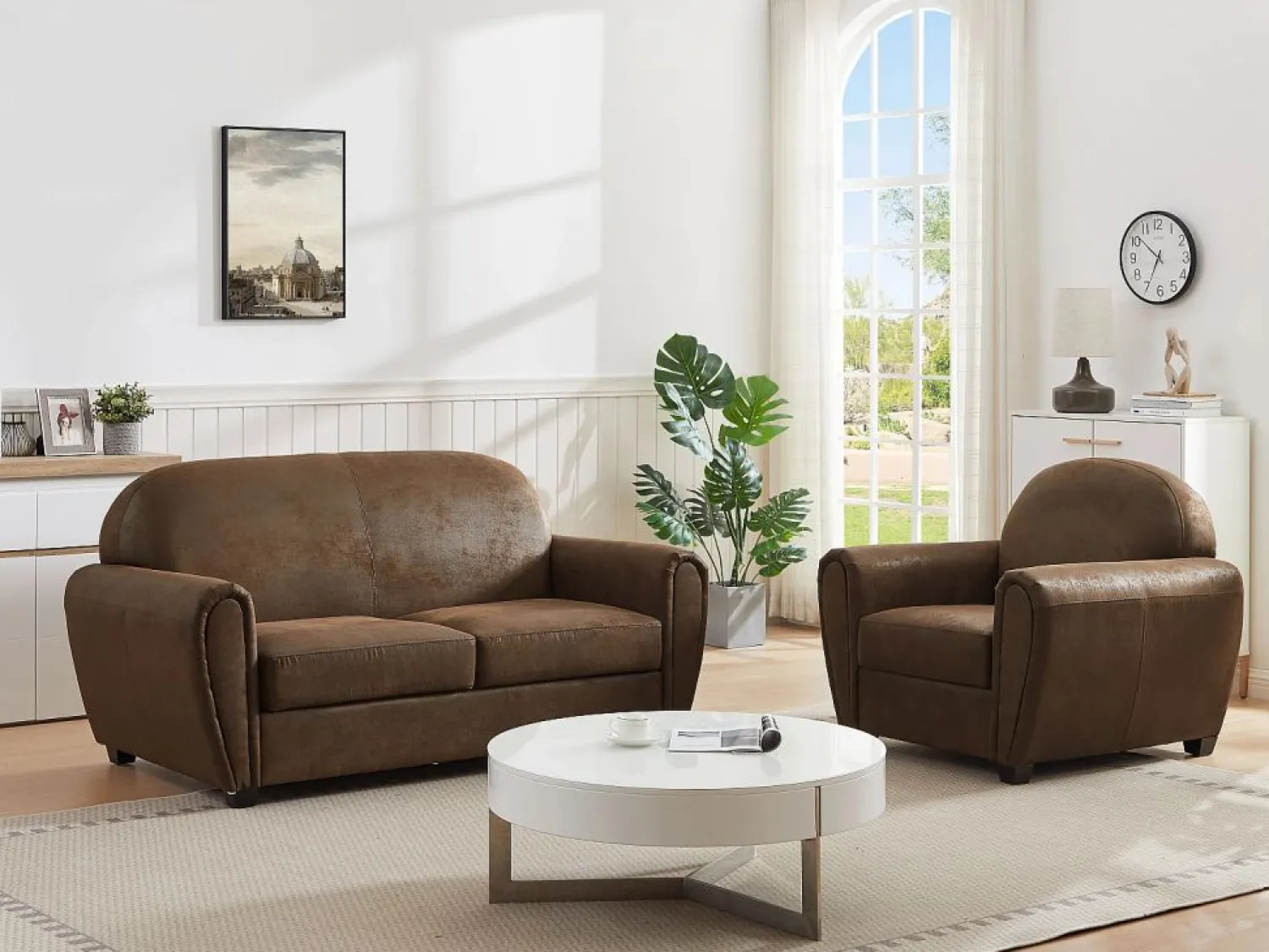 Sillón club VICTORY III en microfibra con efecto cuero envejecido < Vente-unique Clearance
