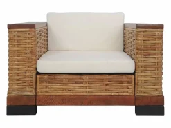 Clicnbuy Sillón De Mimbre * Sillón con cojines de ratán natural marrón Marru00f3n