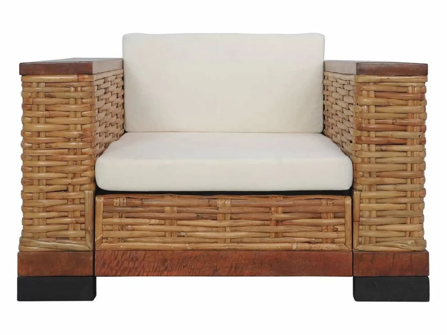 Clicnbuy Sillón De Mimbre * Sillón con cojines de ratán natural marrón Marru00f3n