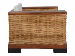 Clicnbuy Sillón De Mimbre * Sillón con cojines de ratán natural marrón Marru00f3n