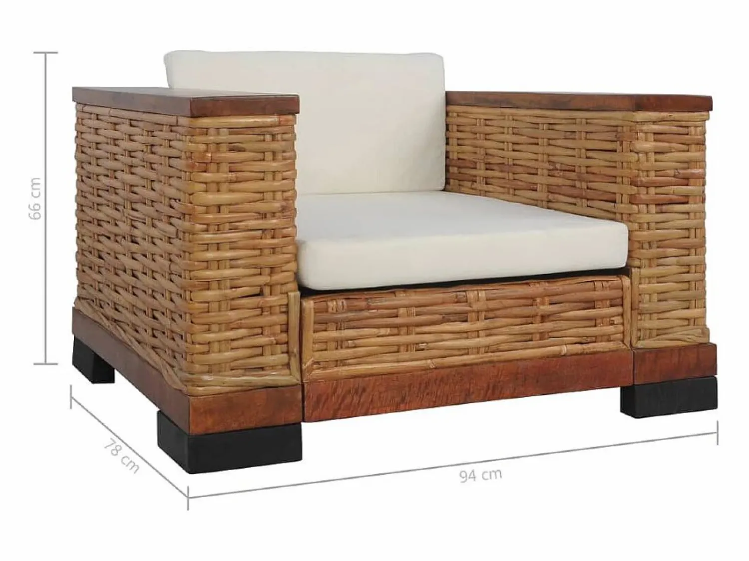 Clicnbuy Sillón De Mimbre * Sillón con cojines de ratán natural marrón Marru00f3n