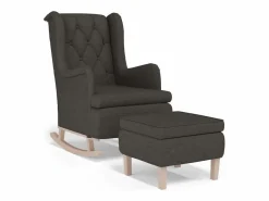 Clicnbuy Sillón Balancín * Sillón con patas mecedoras y taburete de tela oscuro Gris