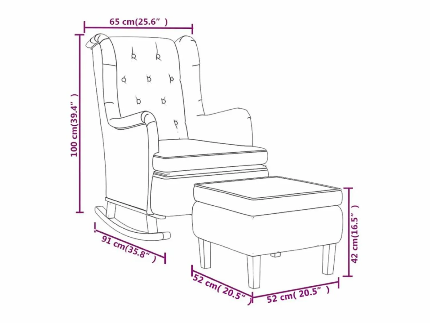 Clicnbuy Sillón Balancín * Sillón con patas mecedoras y taburete de tela oscuro Gris