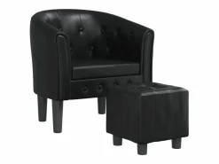 Clicnbuy Sillón Estilo Cabriolet * Sillón con taburete cuero sintético Gris