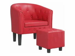 Clicnbuy Sillón Estilo Cabriolet * Sillón con taburete cuero sintético Rojo