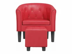 Clicnbuy Sillón Estilo Cabriolet * Sillón con taburete cuero sintético Rojo