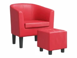 Clicnbuy Sillón Estilo Cabriolet * Sillón con taburete cuero sintético Rojo
