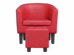 Clicnbuy Sillón Estilo Cabriolet * Sillón con taburete cuero sintético Rojo