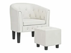 Clicnbuy Sillón Estilo Cabriolet * Sillón con taburete cuero sintético Blanco