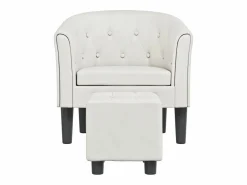 Clicnbuy Sillón Estilo Cabriolet * Sillón con taburete cuero sintético Blanco