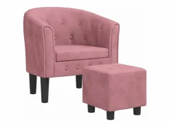 Clicnbuy Sillón Estilo Cabriolet * Sillón con taburete terciopelo Rosa