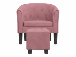 Clicnbuy Sillón Estilo Cabriolet * Sillón con taburete terciopelo Rosa