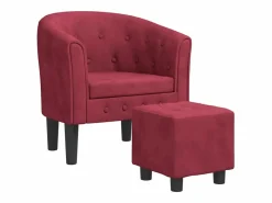Sillón con taburete terciopelo tinto < Clicnbuy Outlet