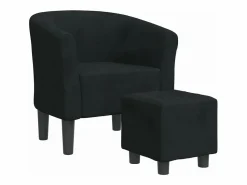 Clicnbuy Sillón Estilo Cabriolet * Sillón con taburete terciopelo Negro