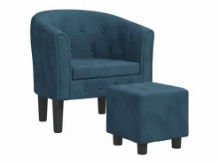 Clicnbuy Sillón Estilo Cabriolet * Sillón con taburete terciopelo oscuro Azul