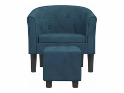 Clicnbuy Sillón Estilo Cabriolet * Sillón con taburete terciopelo oscuro Azul