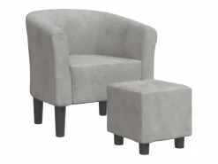 Clicnbuy Sillón Estilo Cabriolet * Sillón con taburete terciopelo claro Gris