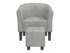 Clicnbuy Sillón Estilo Cabriolet * Sillón con taburete terciopelo claro Gris