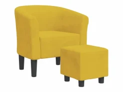 Clicnbuy Sillón Estilo Cabriolet * Sillón con taburete terciopelo Amarillo