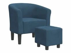 Clicnbuy Sillón Estilo Cabriolet * Sillón con taburete terciopelo oscuro Azul
